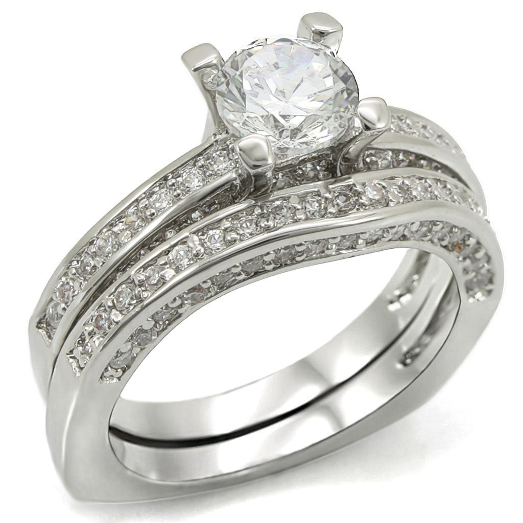 JCE2004 Rhodium Brass Ring with AAA Grade CZ  in Clear