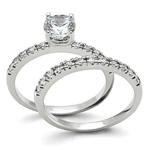 JCE2105 Rhodium Brass Ring with AAA Grade CZ  in Clear