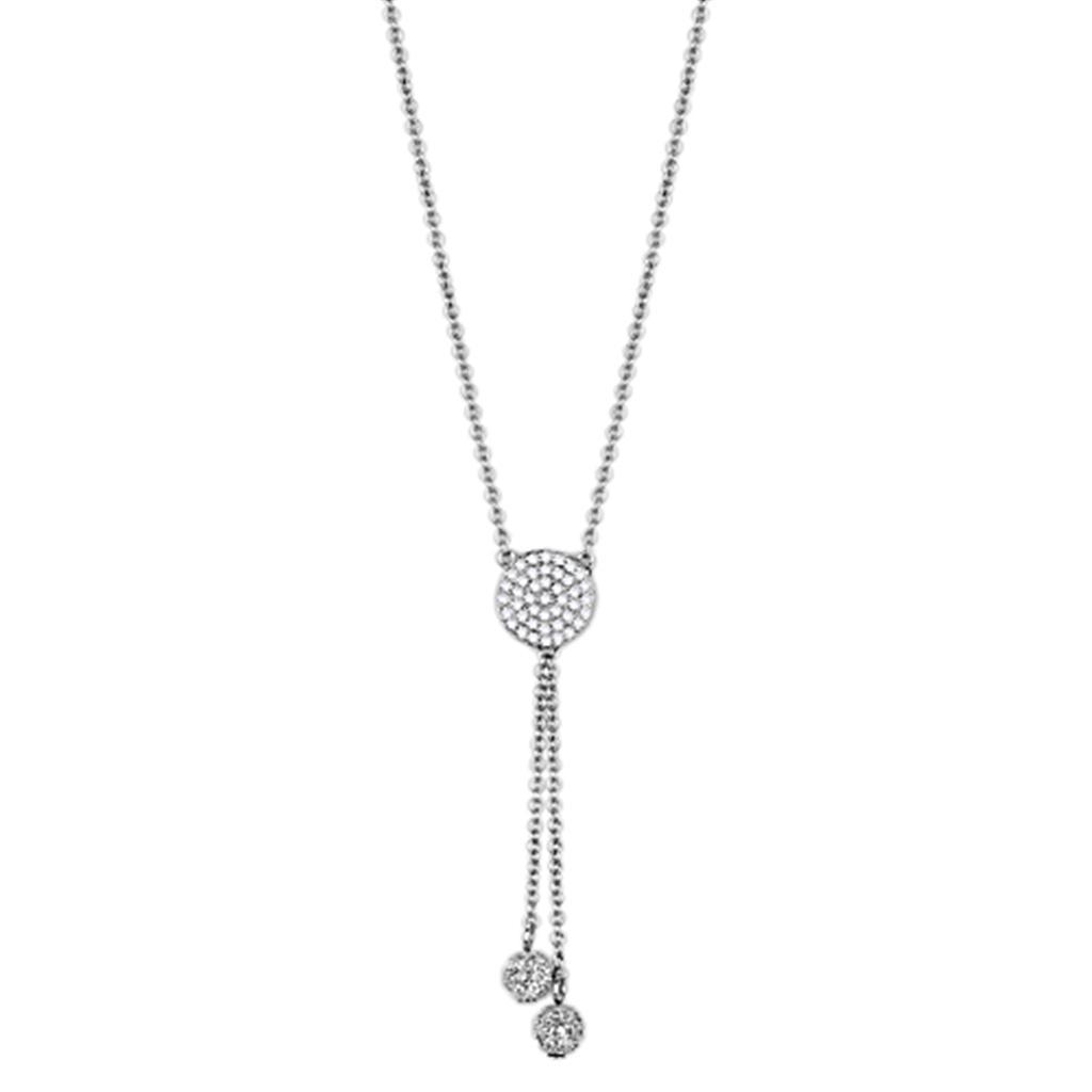JCE429 Rhodium Brass Necklace with AAA Grade CZ  in Clear