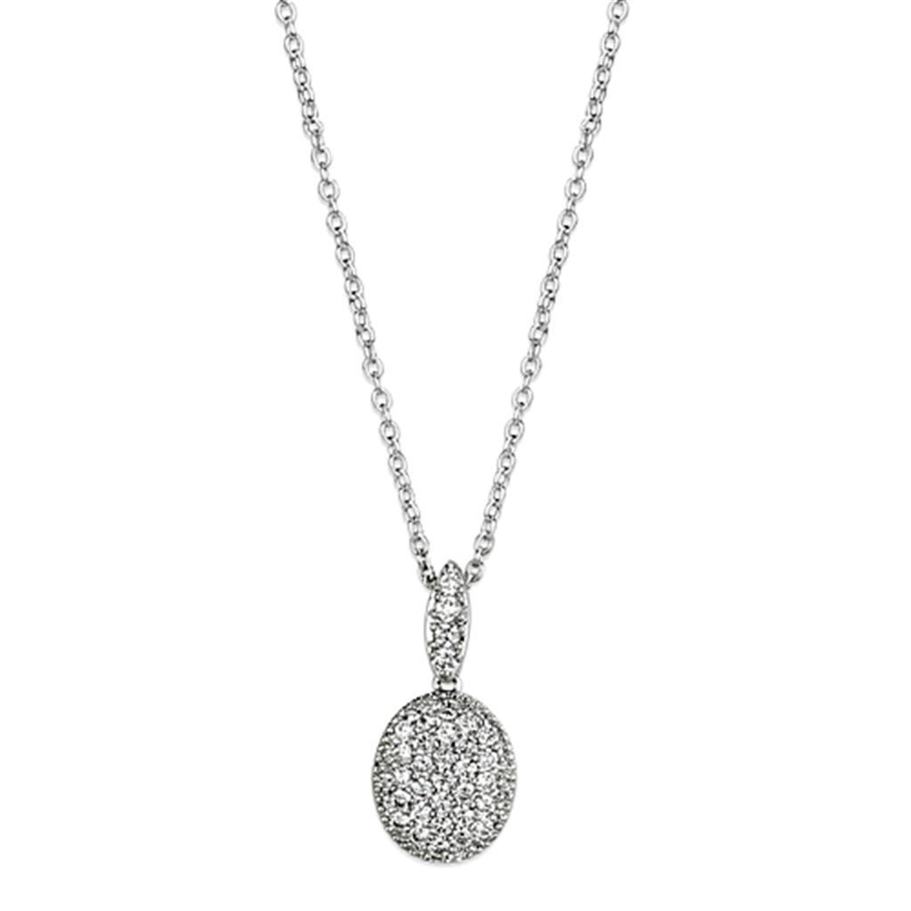 JCE432 Rhodium Brass Necklace with AAA Grade CZ  in Clear