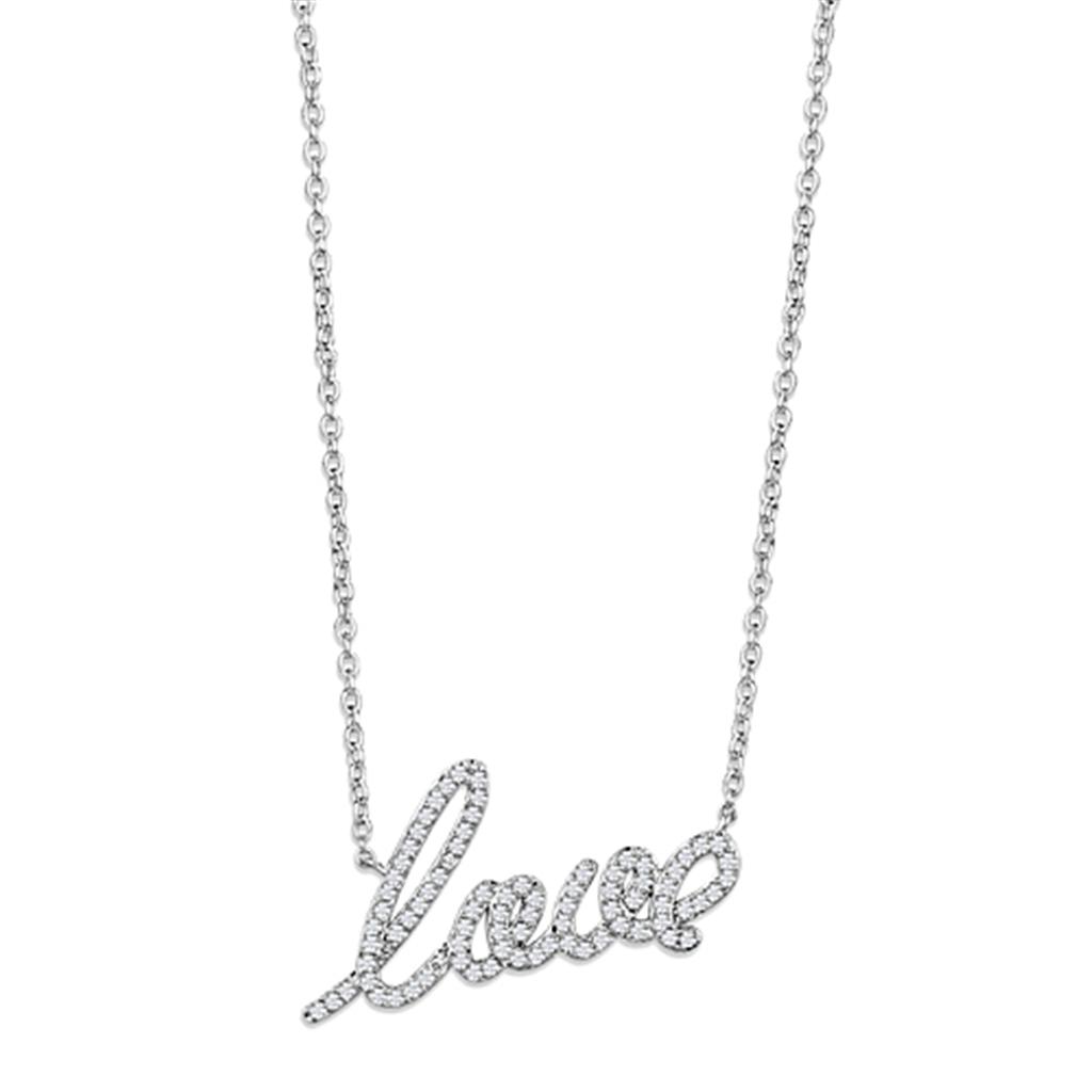 JCE453 Rhodium Brass Necklace with AAA Grade CZ  in Clear