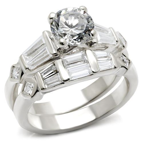 JCE2014 Rhodium Brass Ring with AAA Grade CZ  in Clear
