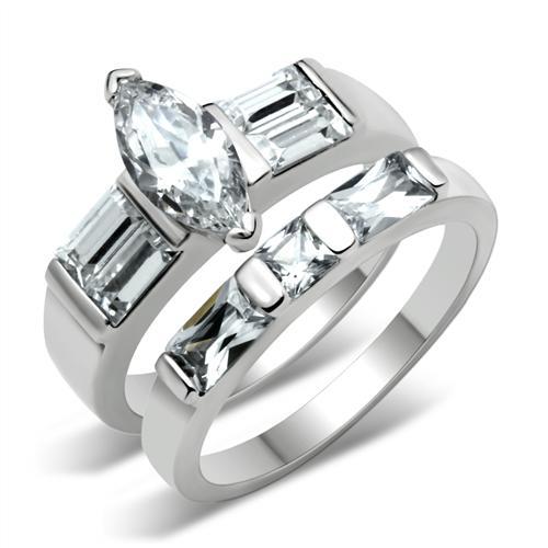 JCE089 Rhodium Brass Ring with AAA Grade CZ  in Clear