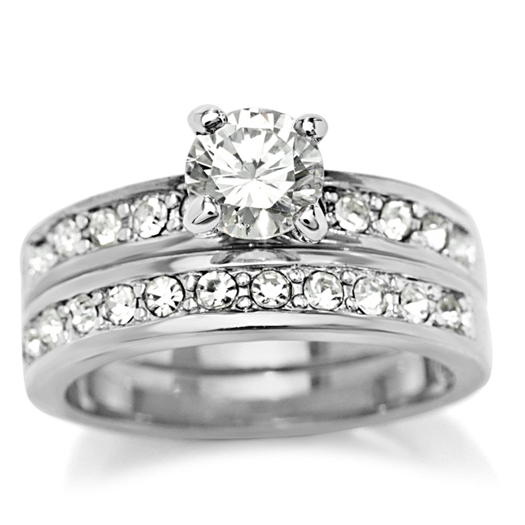 JCE002 Rhodium Brass Ring with AAA Grade CZ  in Clear