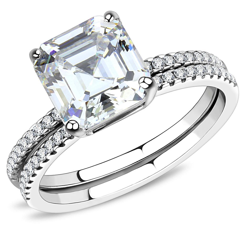 JCE065 High polished (no plating) Stainless Steel Ring with Cubic  in Clear