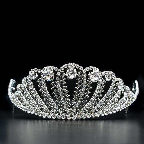 JCE2114 Imitation Rhodium Brass Tiaras & Hair Clip with Top Grade Crystal  in Clear-Default Title