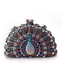JCE2370 Ruthenium White Metal Clutch with Top Grade Crystal  in Multi Color