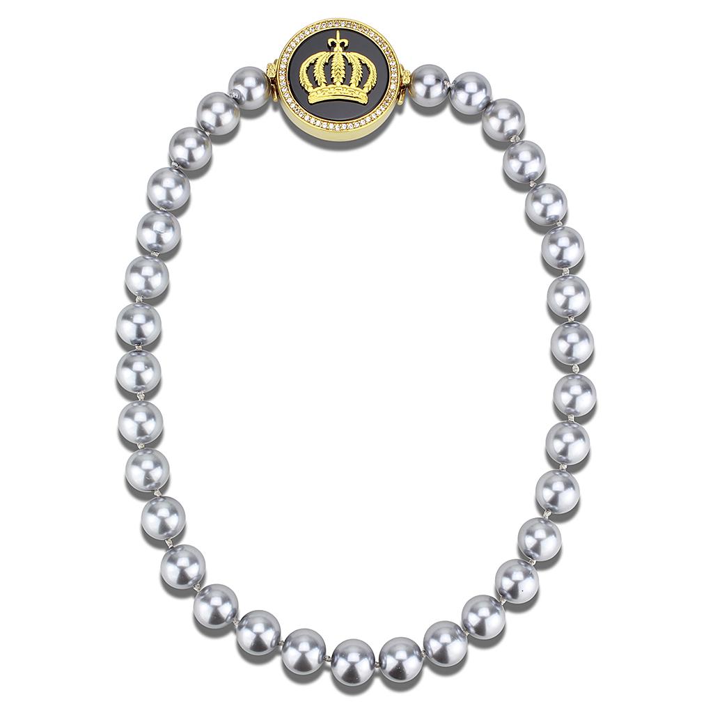 JCE2646 Gold Brass Necklace with Semi-Precious Onyx in Jet