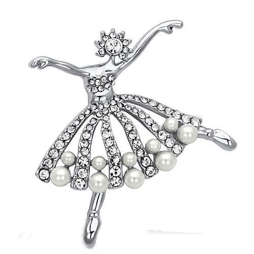 JCE2801 Imitation Rhodium White Metal Brooches with Synthetic Pearl in White