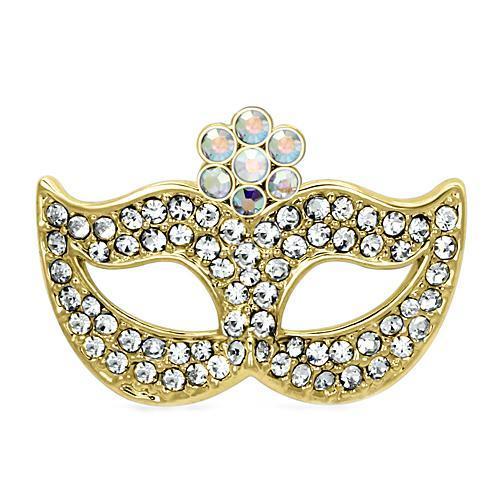JCE2808 Flash Gold White Metal Brooches with Top Grade Crystal  in Aurora Borealis (Rainbow Effect)
