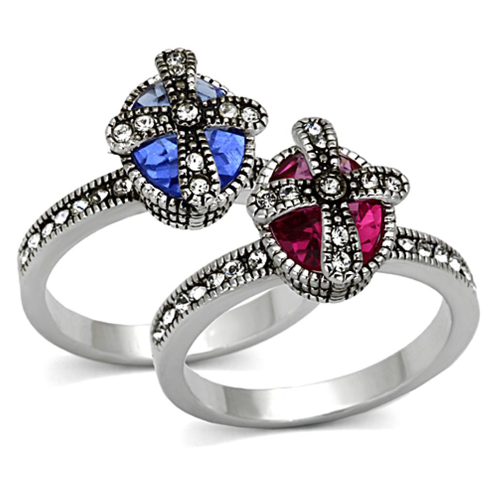 JCE2997 Rhodium Brass Ring with Synthetic Synthetic Glass in Multi Color
