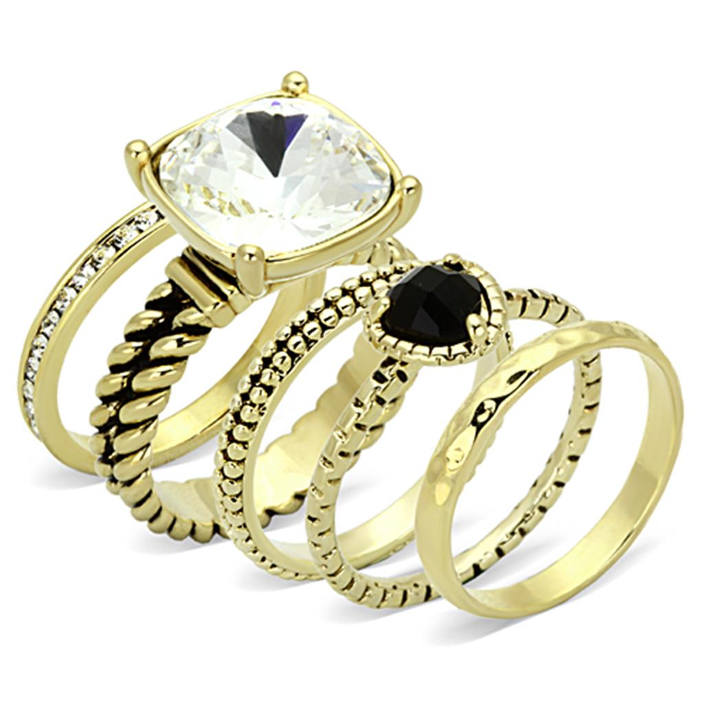 JCE3059 Gold Brass Ring with Top Grade Crystal  in Clear