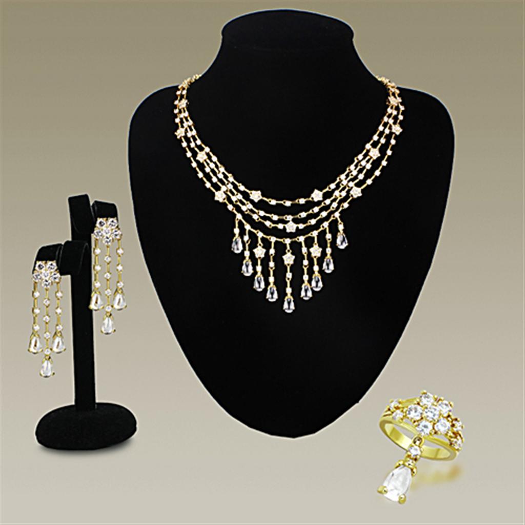 JCE3077 Gold Brass Jewelry Sets with AAA Grade CZ  in Clear