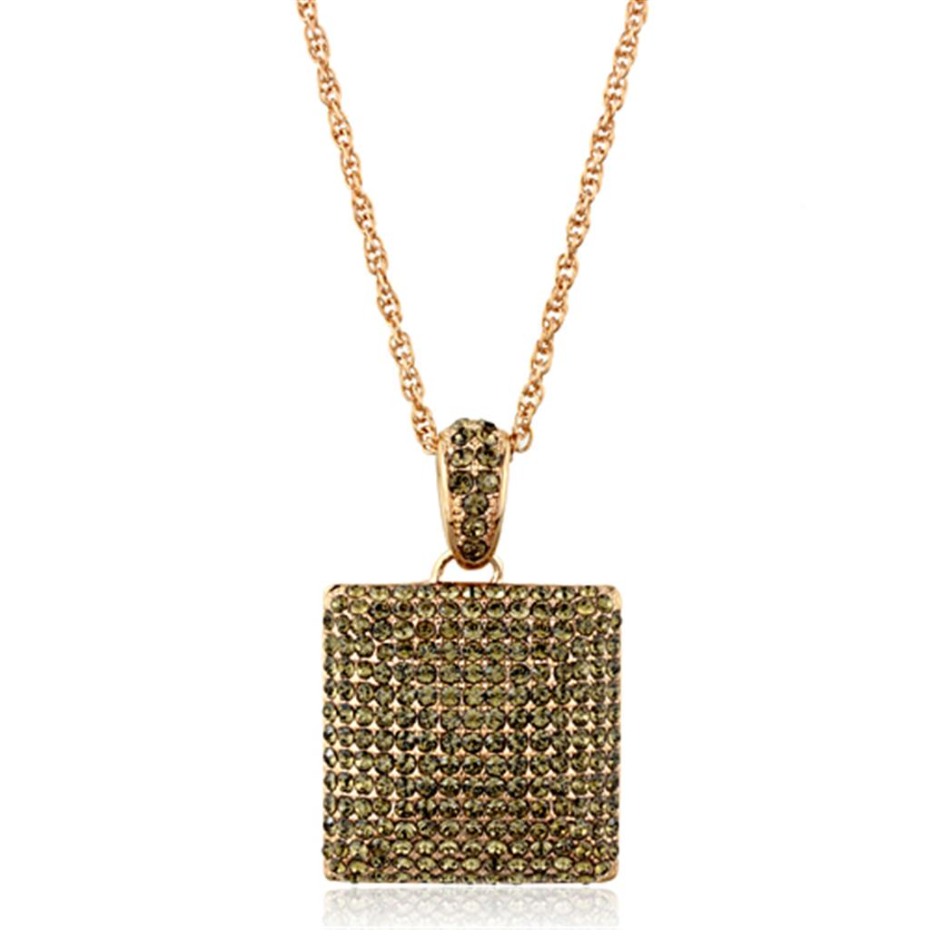 JCE3472 Rose Gold Brass Chain Pendant with Top Grade Crystal  in Smoked Quartz