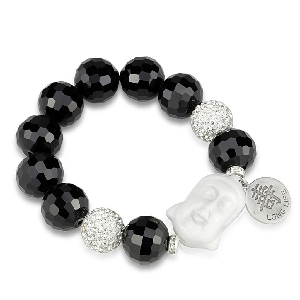 JCE3792 Antique Silver White Metal Bracelet with Synthetic Synthetic Glass in Jet