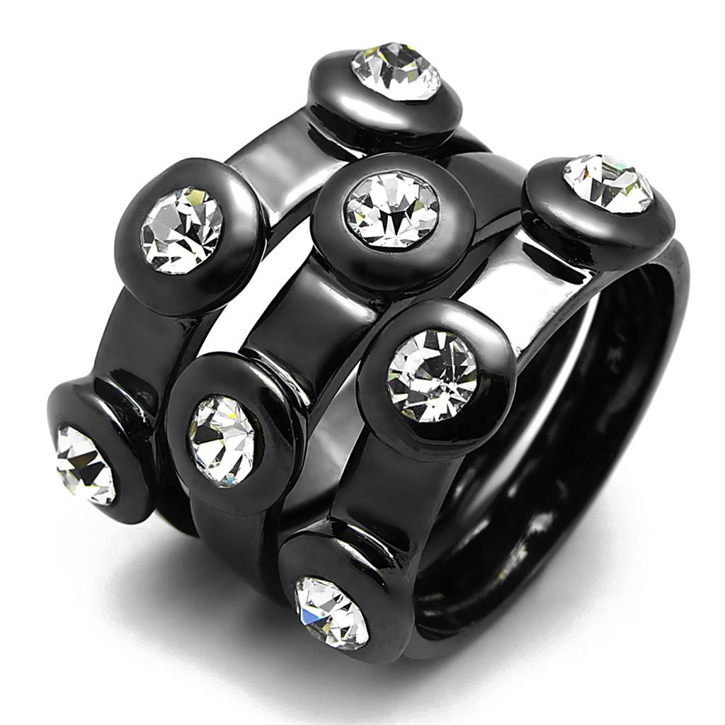 JCE3916 TIN Cobalt Black Brass Ring with Top Grade Crystal  in Clear