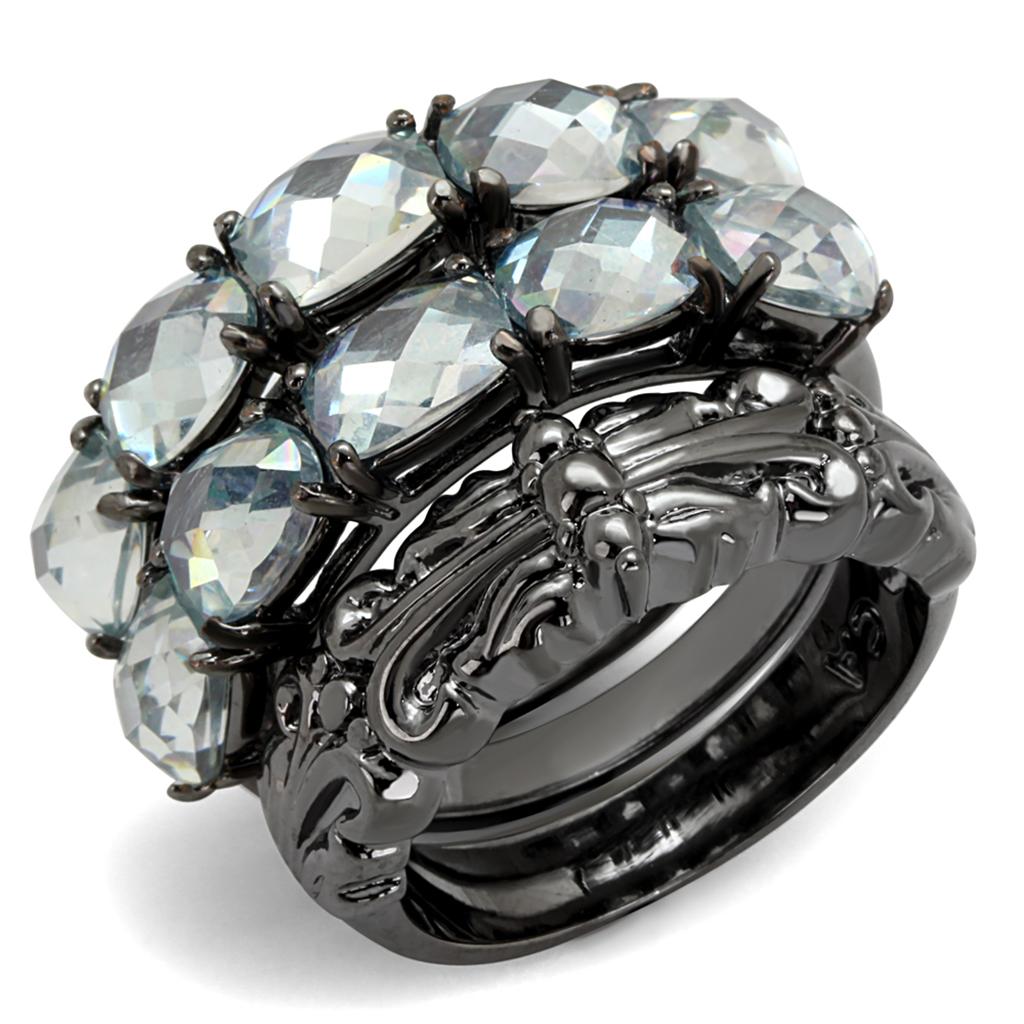 JCE3928 TIN Cobalt Black Brass Ring with Top Grade Crystal  in Black Diamond