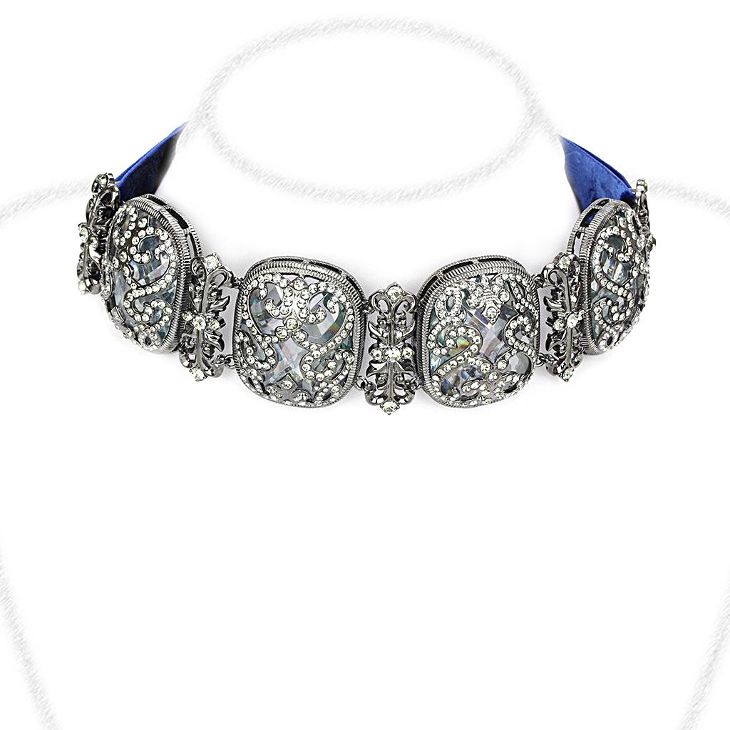 JCE4206 TIN Cobalt Black Brass Necklace with AAA Grade CZ  in Clear
