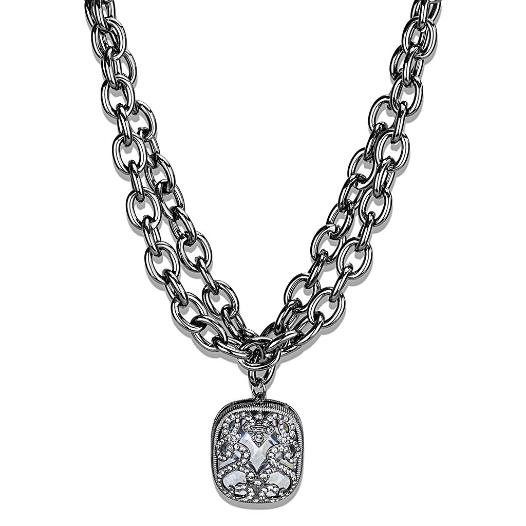 JCE4207 TIN Cobalt Black Brass Necklace with AAA Grade CZ  in Clear