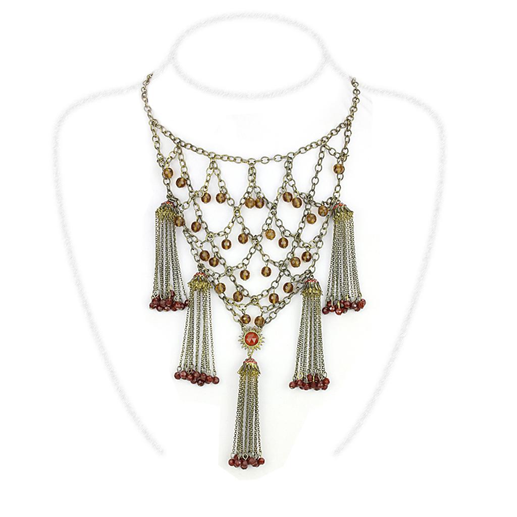 JCE4213 Antique Copper Brass Necklace with Synthetic Onyx in Red Series