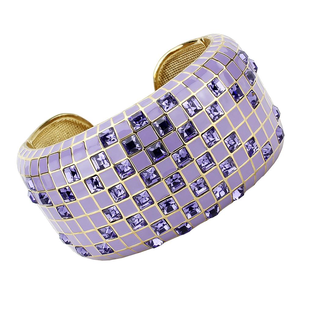 JCE4271 Gold Brass Bangle with Top Grade Crystal  in Tanzanite