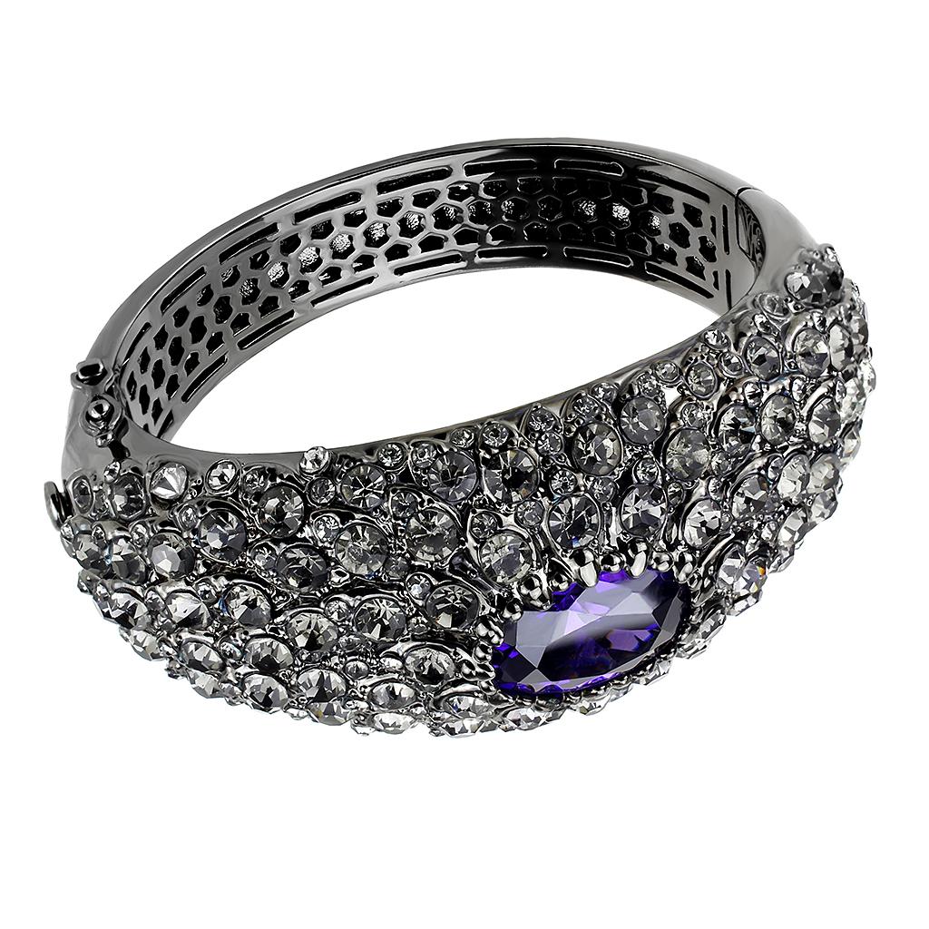 JCE4275 TIN Cobalt Black Brass Bangle with AAA Grade CZ  in Tanzanite