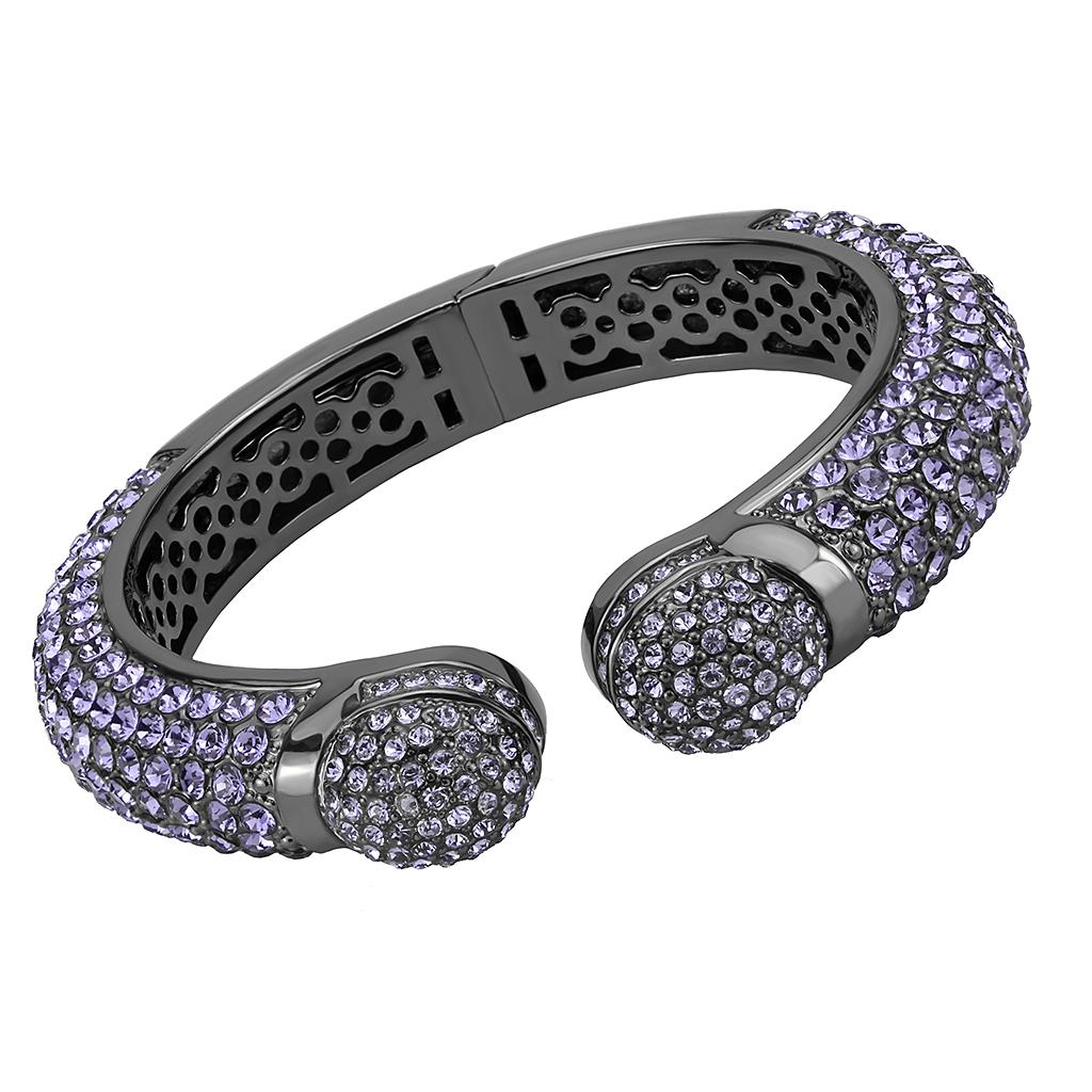JCE4312 TIN Cobalt Black Brass Bangle with Top Grade Crystal  in Tanzanite