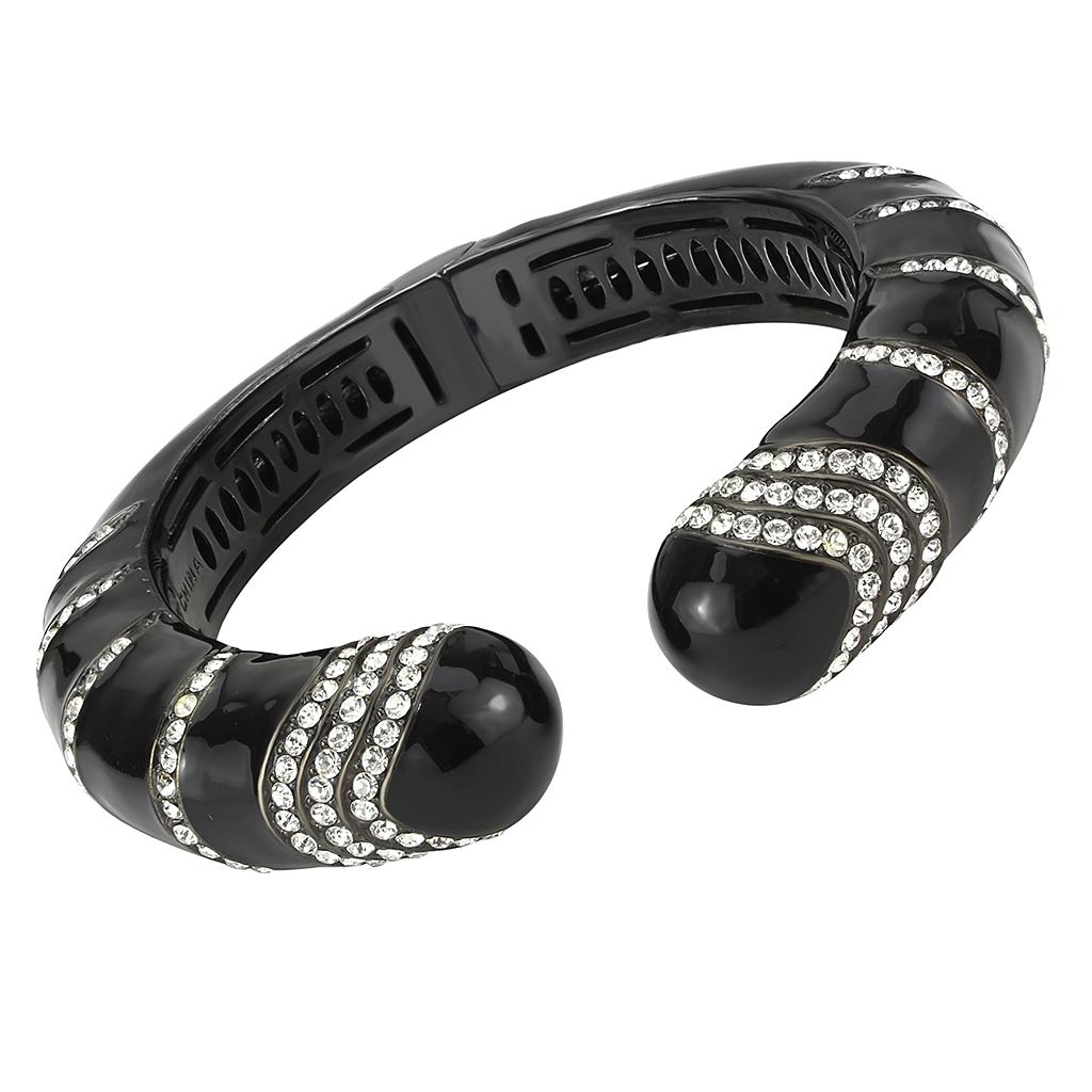 JCE4324 TIN Cobalt Black Brass Bangle with Top Grade Crystal  in Clear