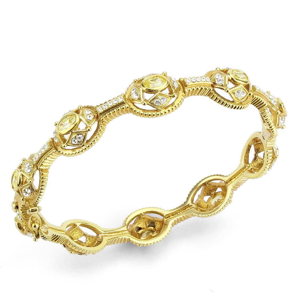 JCE4335 Gold Brass Bangle with AAA Grade CZ  in Citrine Yellow