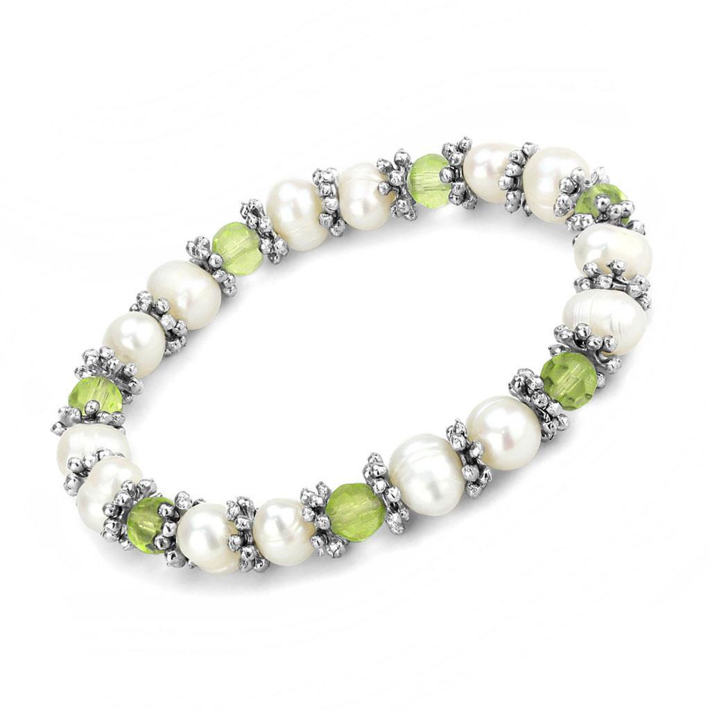 JCE4653 Antique Silver White Metal Bracelet with Synthetic Pearl in Olivine color
