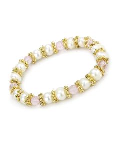 JCE4655 Antique Silver White Metal Bracelet with Synthetic Pearl in Rose