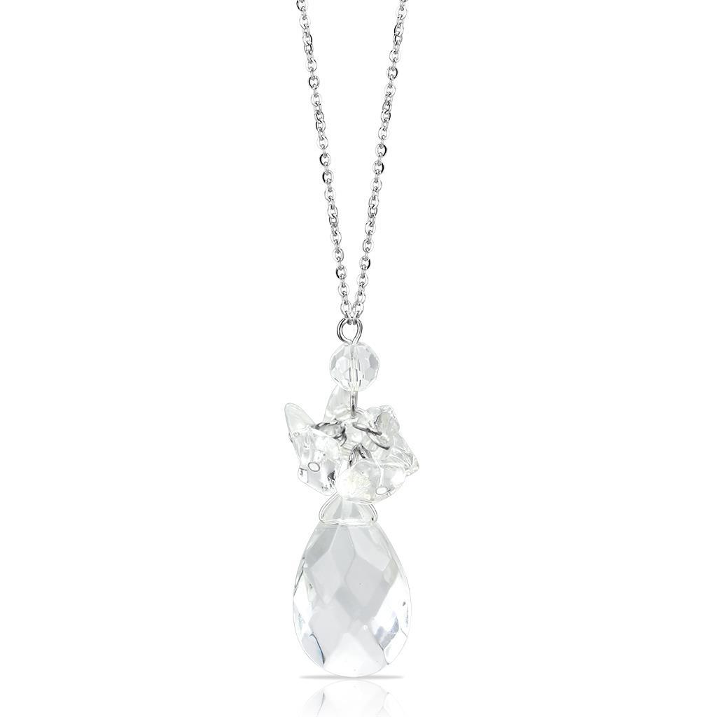 JCE4711 Rhodium Brass Chain Pendant with AAA Grade CZ  in Clear