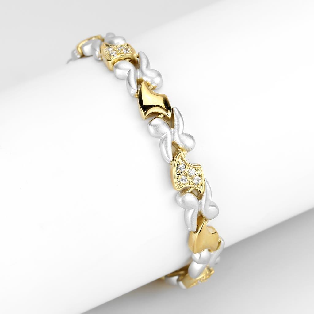 JCE4736 Gold+Rhodium Brass Bracelet with AAA Grade CZ  in Clear