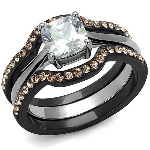 JCEA1343 IP Black(Ion Plating) Stainless Steel Ring with AAA Grade CZ  in Clear