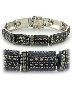 JCEAS965 Antique Tone 925 Sterling Silver Bracelet with Semi-Precious Marcasite in Jet