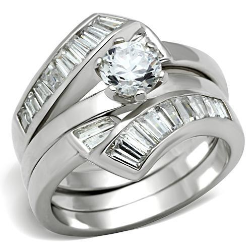 JCE025 Silver 925 Sterling Silver Ring with AAA Grade CZ  in Clear