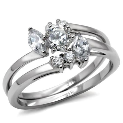 JCE096 High polished (no plating) Stainless Steel Ring with AAA Grade CZ  in Clear