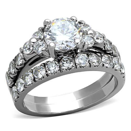 JCE1331 High polished (no plating) Stainless Steel Ring with AAA Grade CZ  in Clear