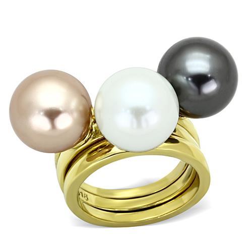 JCE1370 IP Gold(Ion Plating) Stainless Steel Ring with Synthetic Pearl in Multi Color