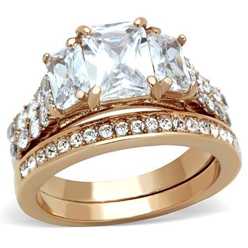 JCE1690 IP Rose Gold(Ion Plating) Stainless Steel Ring with AAA Grade CZ  in Clear