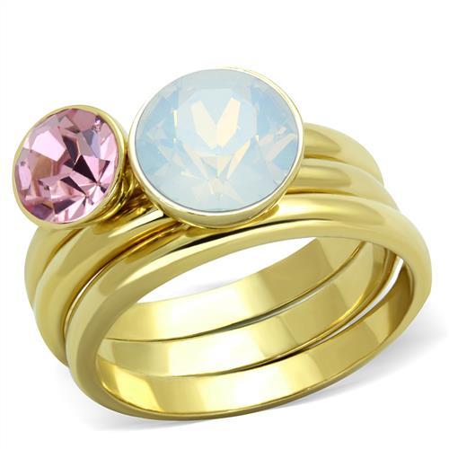 JCE1785 IP Gold(Ion Plating) Stainless Steel Ring with Top Grade Crystal  in White