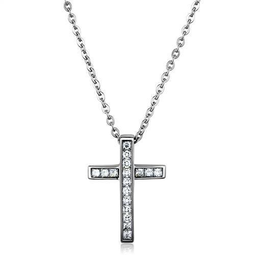 JCE1858 High polished (no plating) Stainless Steel Chain Pendant with AAA Grade CZ  in Clear
