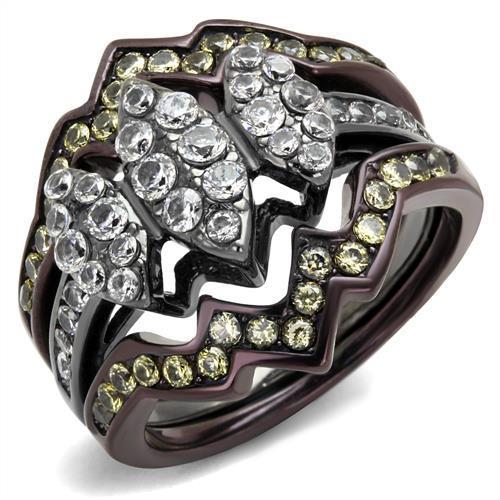 JCE1869LJ IP Light Black (IP Gun) & IP Dark Brown (IP coffee) Stainless Steel Ring with AAA Grade CZ  in Clear