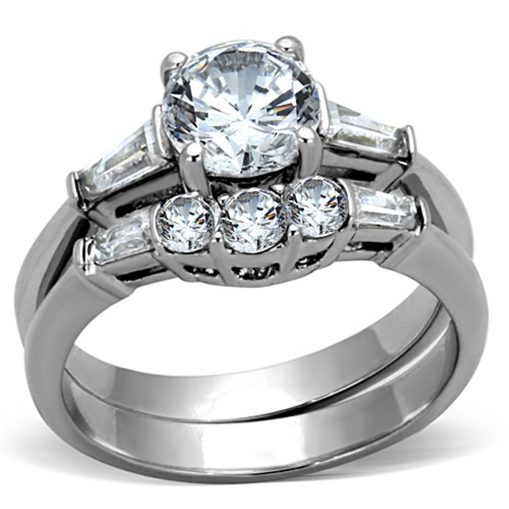 JCE1W001 High polished (no plating) Stainless Steel Ring with AAA Grade CZ  in Clear