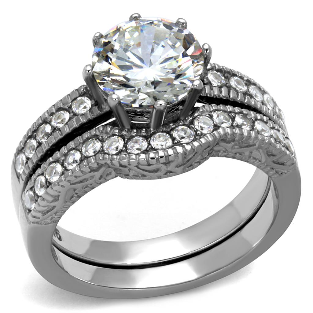 JCE1W007 High polished (no plating) Stainless Steel Ring with AAA Grade CZ  in Clear