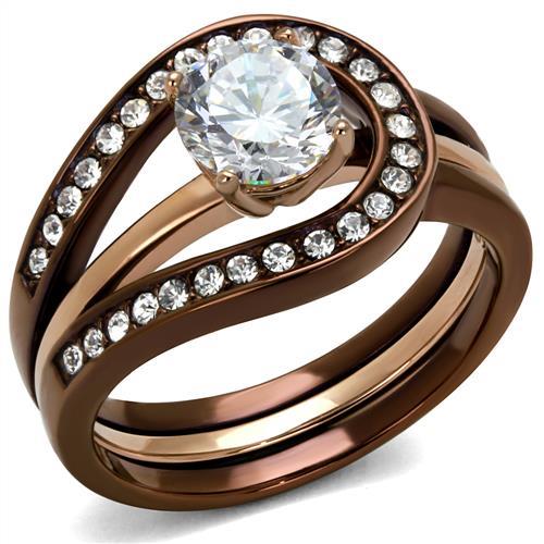 JCE2032LC IP Rose Gold & IP light Coffee Stainless Steel Ring with AAA Grade CZ  in Clear