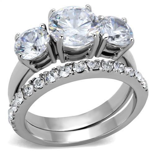 JCE2177 High polished (no plating) Stainless Steel Ring with AAA Grade CZ  in Clear