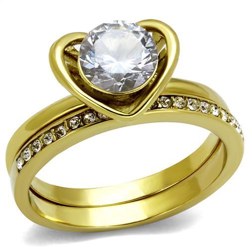 JCE2295 IP Gold(Ion Plating) Stainless Steel Ring with AAA Grade CZ  in Clear