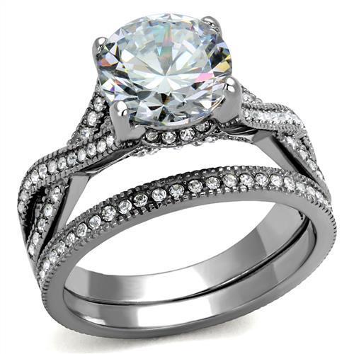JCE2478 High polished (no plating) Stainless Steel Ring with AAA Grade CZ  in Clear