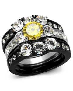 JCE2615 Two-Tone IP Black (Ion Plating) Stainless Steel Ring with AAA Grade CZ  in Topaz